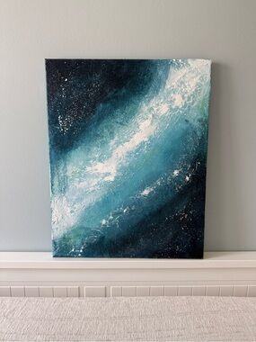 Modern Teal and Navy Abstract Canvas Wall Art